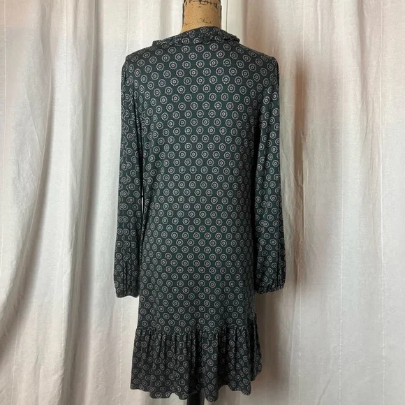 Boden Size 8 Long Notch Neck Jersey Dress In Green Sunflower Geo Pockets Stretch - Picture 2 of 6